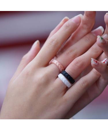 Zollen Silicone Wedding Rings for Women 4/7 Packs -Metallic Stackable Silicone Rubber Wedding Bands -Innovative Vine Collection B: Rose Gold Pearl White Black Marble(gray+white) 4(15.3mm) - Buy Online on SooperMarket.com