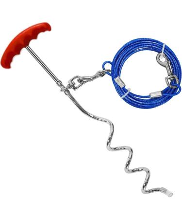 Dog Tie Out Cable and Stake 30ft Outside Dog Leash & Chain for Camping and Yard 16'' Heavy Duty Anti Rust Spiral Stake for Medium-Large Dogs Up to 125 lbs (30FT Blue) - Buy Online on SooperMarket.com