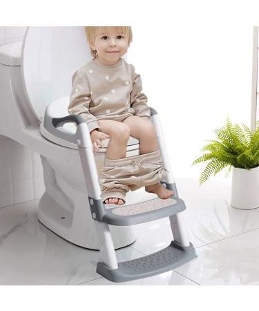 Potty Training Seat with Step Stool Ladder-Double Elite (Grey) - Comfortable Toilet Seat for Kids Boys Girls Toddlers - Foldable & Anti-Slip - Buy Online on SooperMarket.com