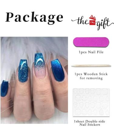 Blue Sequin Press On Nails Medium for Women - Full Cover Tips for Salon Perfect Manicure - Buy Online on SooperMarket.com