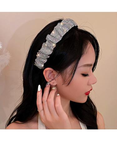 Wiwpar Rhinestone Headbands for Women Girls Rhinestone Beaded Head Bands Wide Sparkle Headwear Hair Hoop Headbands Party Hair Accessories (Silver)