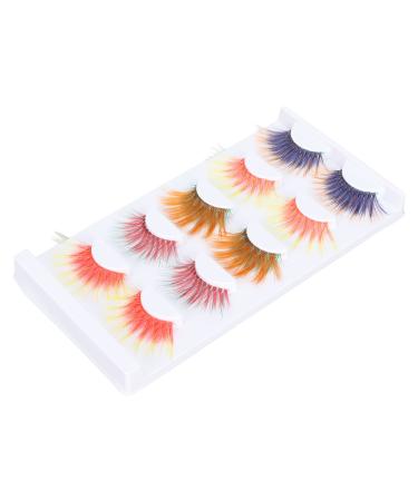 Fake Eyelashes 5 Pairs Colorful Eyelashes 6D Gradient Long Curled Soft Colored False Eye Lashes Red Lashes Blue Lashes Purple Lashes Brown Lashes Cosplay for Halloween