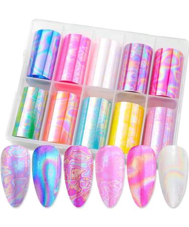 10 Rolls Nail Foil Nail Transfer Foil Holographic Nail Art Foil Decals for Nails Fingernail Stickers - Buy Online on SooperMarket.com