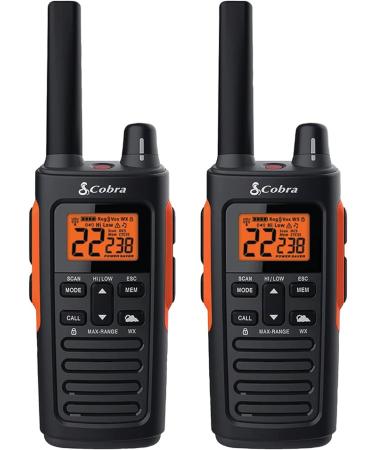 Cobra RX680 Waterproof Walkie Talkies for Adults - Rechargeable 60 Preset Channels Long Range 38-Mile Two-Way Radio Set (2-Pack) Black and Orange