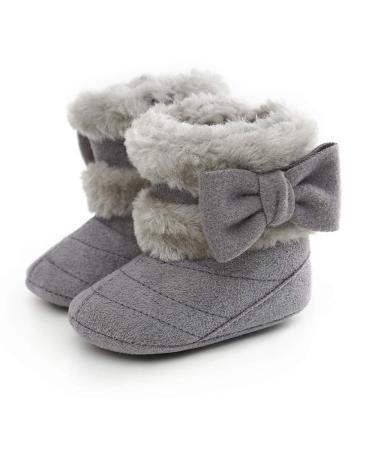 RVROVIC Baby Boys Girls Plush Winter Snow Boots Bowknot Anti Slip Warm Fleece Infant Boots Toddler Prewalkers 6-12 Months 1 Grey