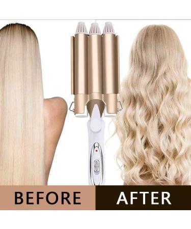 Ten-Tatent 3 Barrel Hair Waver Curling Iron 25mm - 2 Temperatures - Quick Heating - for Long or Short Hair Styling - Heat Resistant Glove - Gold - Buy Online on SooperMarket.com