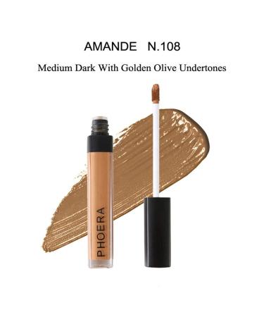 AQUAPURITY PHOERA Liquid Concealer Full Coverage Makeup Face Moisturizer Foundation Conceal Under Eye Dark Circles Cruelty Free (108 - Amande) 28.00 g (Pack of 1) 108 - Amande