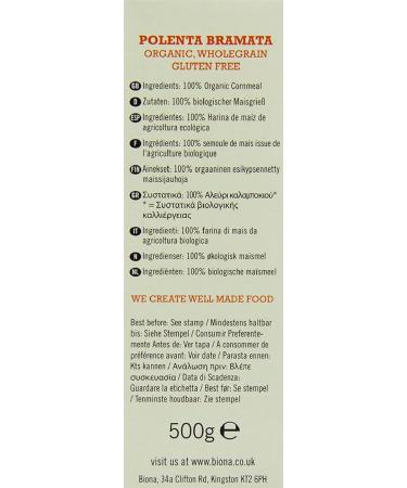 Biona Organic Polenta Bramata 500g - Premium Quality Gluten-Free Cornmeal - Buy Online on SooperMarket.com