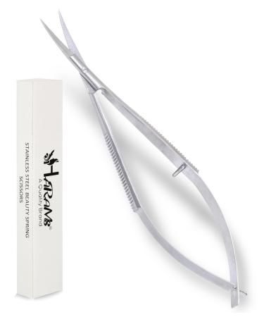 HARAMS Cuticle Spring Scissors Extra Fine Professional Precision Stainless Steel Nose Ear Facial Hair Thread Embroidery Trimming Scissors Stratum Corneum Scissors for Eyebrows Eyelashes Dry Skin