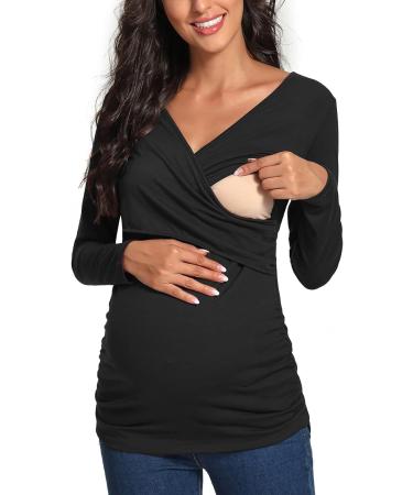 Love2Mi Maternity Nursing Shirt - Short Sleeve V-Neck Breastfeeding T-Shirt - Pregnancy - Dark Black - Size L - Buy Online on SooperMarket.com