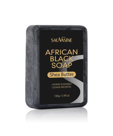 African Black Soap Shea Butter Moisture Soap Face and Body Moisturizing Soap Deep Cleansing Reduces Acne Refining Pores Glowing Skin African Black Organic Soap Bar for Women & Men