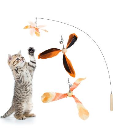 Pawaboo Interactive cat toys 35 "Catangel stable with 2 springs and flexible steel wire solid wood handle kitten magic wand cat toy for kitten cats orange