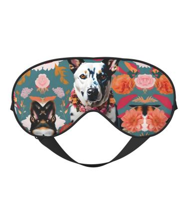 SSIMOO Cattle Dog Florals Print Double-Sided Eye Mask Soft and Light Blocking for Enhancing Sleep Quality Black