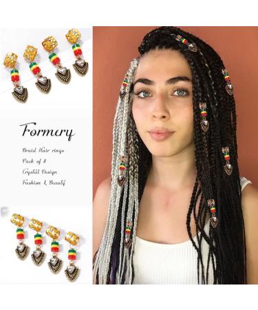 8Pcs Gold Crystals Dreadlock Cuffs & Box Braid Rings - Hair Tube Charms for Women - Buy Online on SooperMarket.com