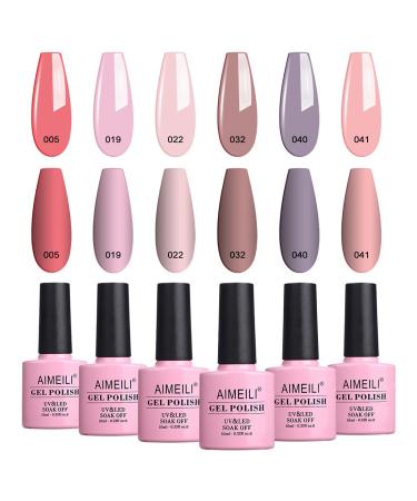 AIMEILI Soak Off Gel Nail Polish Gifts for Mother's Day  Pastel Pink Nude Color Natural Skin Tone Nail Gel Color Set Of 6pcs X 10ml - Kit Set 22