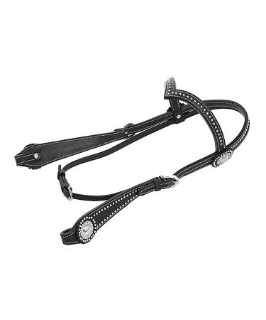 Thor Equine Headstall Allan Western Bridle with Concha and Dots V-Shaped Black Black Full