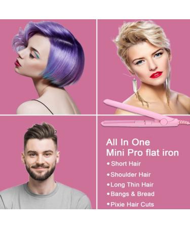 Small Curling Iron for Short Hair | 2 in 1 Mini Hair Straightener & Curler | Tourmaline Ceramic | Pink - Buy Online on SooperMarket.com