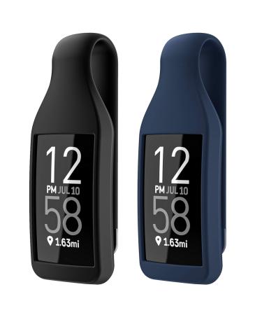 EEweca 2-Pack Clip Holder for Fitbit Charge 3/4 Silicone Case Accessory, Black+Storm Blue