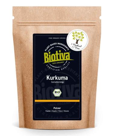 Kurkuma powder Bio 100g - Curcumin content of at least 3% - high -quality turmeric root (curcuma) ground - curcumin - reclaimable fresh bag - filled in Germany - Biotiva 100 g (1 Pack)