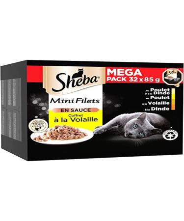 SHEBA Mini Nets in Sauce Selection with Poultry Bowls for Adult Cats 4 Varieties Mega Pack 32 x 85 g 2.72 kg (1 Pack)