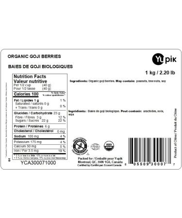 Yupik Organic Goji Berries Non-GMO Vegan Gluten-Free 1Kg - Buy Online on SooperMarket.com