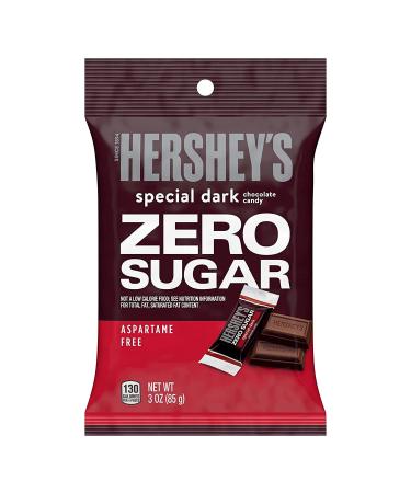 HERSHEY'S SPECIAL DARK Zero Sugar Chocolate Candy Bars, Individually Wrapped, Aspartame Free, 3 oz, Bags (Pack of 12)