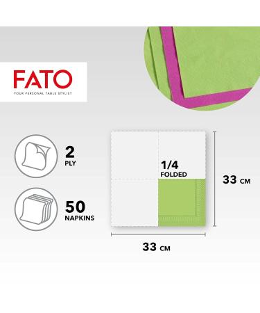 Fato Disposable Napkins 50 Pack - 33x33cm 2-Layer Apple Green - Ideal for Lunch & Buffets - 100% Pure Cellulose FSC Certified - Buy Online on SooperMarket.com