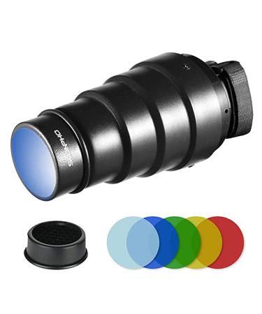 Soonpho Conical Snoot Kit for Speedlite Flash Accessories,Aluminium Alloy Snoot with Honeycomb Grid & 5pcs Color Gel Filters