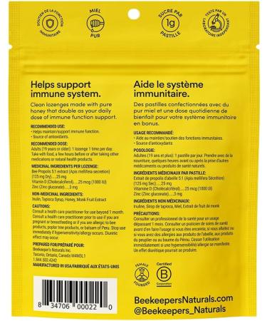 Soothing Honey Cough Drops - Immune Support with Vitamin D Zinc and Propolis - by Beekeeper's Naturals - Throat Soothing Lozenges 14 Ct(2pack) Honey 14 count (Pack of 2) - Buy Online on SooperMarket.com