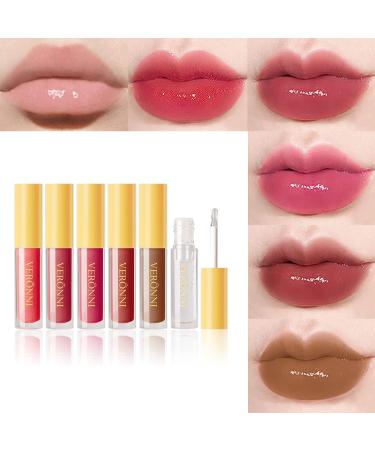 VERONNI 6 Colors Lip Tinted Stain Gloss Set - Hydrating Plumping Liquid Lipstick & Moisturizing Clear Lip Oil for Dry Lips - Buy Online on SooperMarket.com