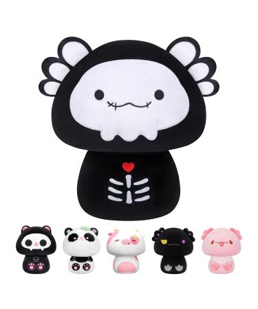 Mewaii 8'' Soft Skeleton Axolotl Mushroom Stuffed Animal Plush Pillow Squishy Toy - Black Bone Axolotl 8 Inch