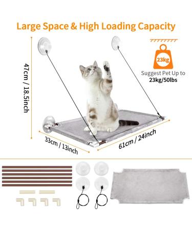 Pueikai Cat Hammock Window Perch for Large Cats | Sturdy & Space-Saving Resting Seat | Holds up to 50 lbs | Easy Assembly | Single Layer Grey - Buy Online on SooperMarket.com