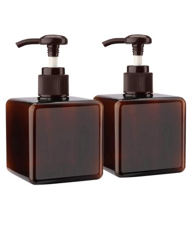 Alledomain 2PCs 250 ml pump dispenser bottle empty refillable plastic lotion pump bottles shampoo body water water square storage container container liquid dispenser (brown)