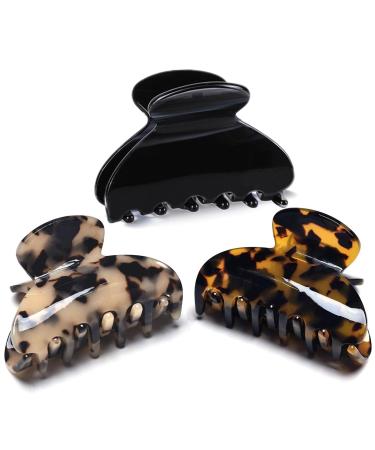 FSMiling medium -sized hair clips for fine hair non -slip small hair clips for women thin thick hair celluloid turtle hair clip black turtle bright turtle dark leopard pattern black