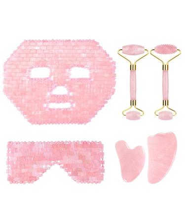BAYDE Rose Quartz Roller Gouache Face Eye Mask for Face Lifting Anti-Wrinkle Natural Crystal Facial Care Tool 6in1 Set YICHENGYIN (Color : 6in1 Set)