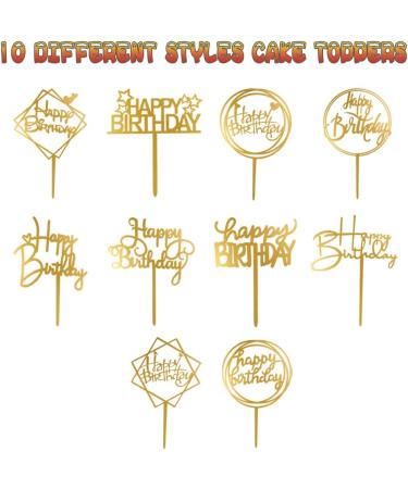 10-Pack Gold Acrylic Happy Birthday Cake Toppers - 4x6 inch - Birthday Cake Supplies - Buy Online on SooperMarket.com
