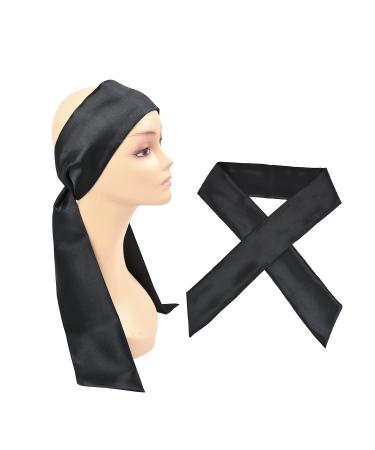 Satin edge scarf for wigs grip ladies headbands for lace front wig fixation make-up sport yoga facial treatment (1 piece black) 1 piece (1 Pack) black