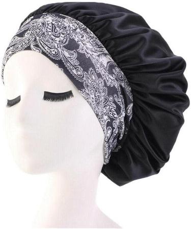 Tossper Women Satin Night Cap - Wide Elastic Hair Cover & Bonnet for Curly Hair - Black - Buy Online on SooperMarket.com