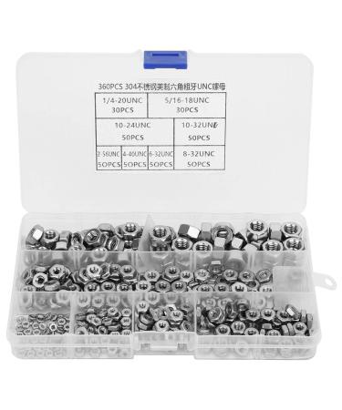 Nuts Hex Nuts Stainless Steel 360pcs Stainless Steel Hex Nuts Coarse Thread American System UNC Nuts Fasteners