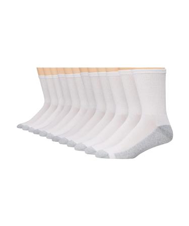 Hanes Men's Double Tough Crew Socks, 12-Pair Pack 6-12 White/ Grey Foot Bottom