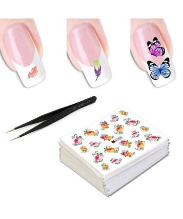 50 Sheets Nail Art Stickers Decals with Tweezer - Nail Art Design Decorations DIY Tool Kits for Women Girls