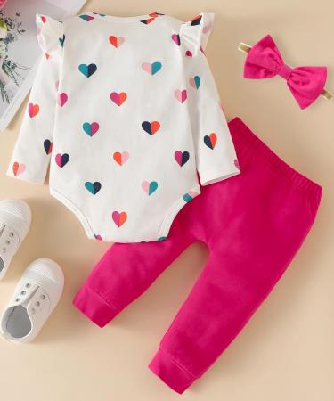 Koonde Baby Girl 3-Piece Outfit Set | Romper, Trouser & Headband | Cream Heart + Magenta | Sizes Newborn to 24 Months - Buy Online on SooperMarket.com