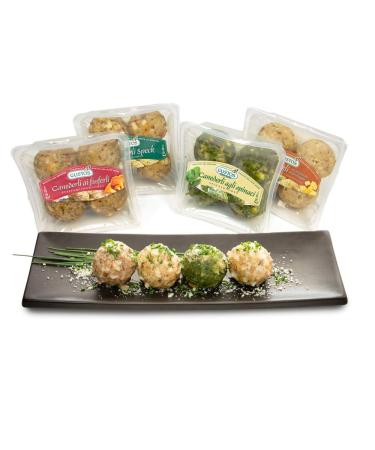 Gustos - dumplings tasting 4 packs of dumplings from taste: bacon dumplings chanterelle dumplings spinach dumplings and cheese dumplings manufactured according to the traditional recipe of South Tyrolean cuisine