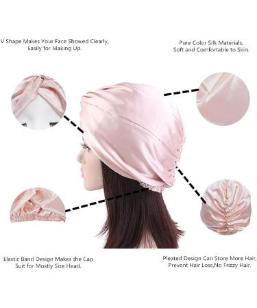 Lenaqueen 100% Silk Night Cap for Women - Pink Silk Sleep Bonnet with Elastic Band - Buy Online on SooperMarket.com