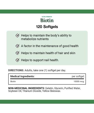 Nature's Bounty Biotin 10000mcg Softgels Promotes Hair Growth Thicker Hair Healthy Skin and Nails Helps body metabolize fats carbohydrates and proteins 120 Count Value SIze - Buy Online on SooperMarket.com