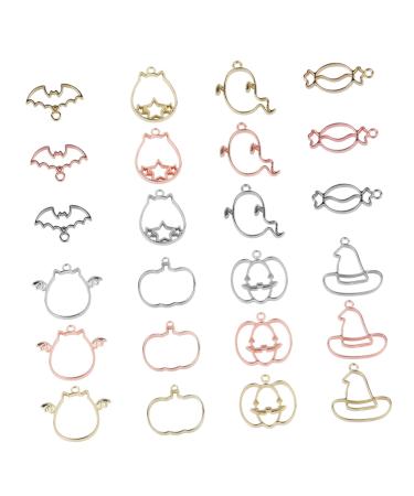EXCEART 24pcs Epoxy alloy pendant blank hats wallet key holder bead keychain UV Resin Crafts mold witch hat