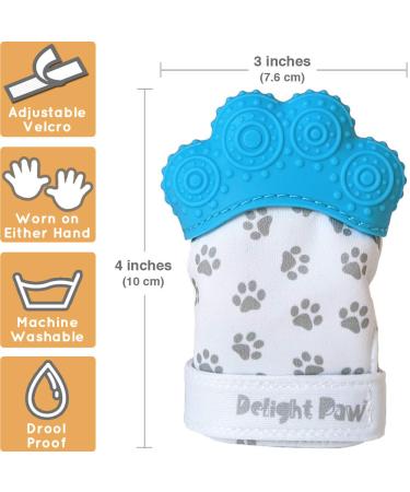 Delight Paw Baby Teething Mitten | Self-Soothing Pain Relief for Babies Over 3 Months | BPA-Free | Mom Designed | Includes Hygienic Travel Bag | 2 Pack Bubbly Blue - Buy Online on SooperMarket.com