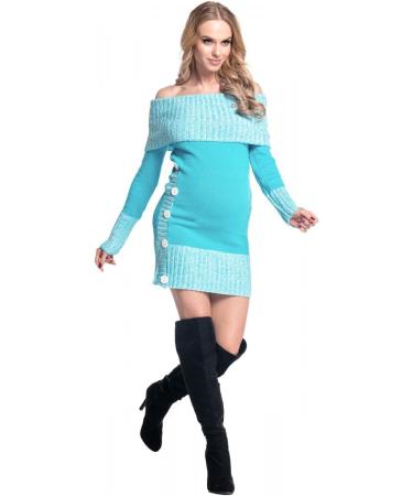 Happy Mama Maternity Bardot Knitted Jumper Dress Pullover - Turquoise (Size 16-18) - Buy Online on SooperMarket.com