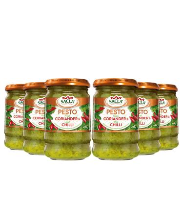 Sacla Italian Pesto Sauce Coriander and Chilli - Perfect with Pasta Noodles Beef and Salmon - Made with Fresh Coriander Leaves Pine Nuts Cheese and Chilli 190g (Pack of 6) Coriander & Chilli 190g (Pack of 6)