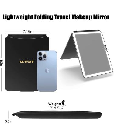 WEILY W137 Folding Travel Mirror | 72 LED Lights | 3 Light Modes | Touch Screen Dimming | USB Rechargeable | Ultra Thin Portable Vanity Mirror | Makeup Mirror Gift for Women (Black) - Buy Online on SooperMarket.com